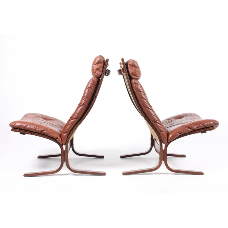 Pair of lounge armchairs in leather by Ingmar Relling - 1960s