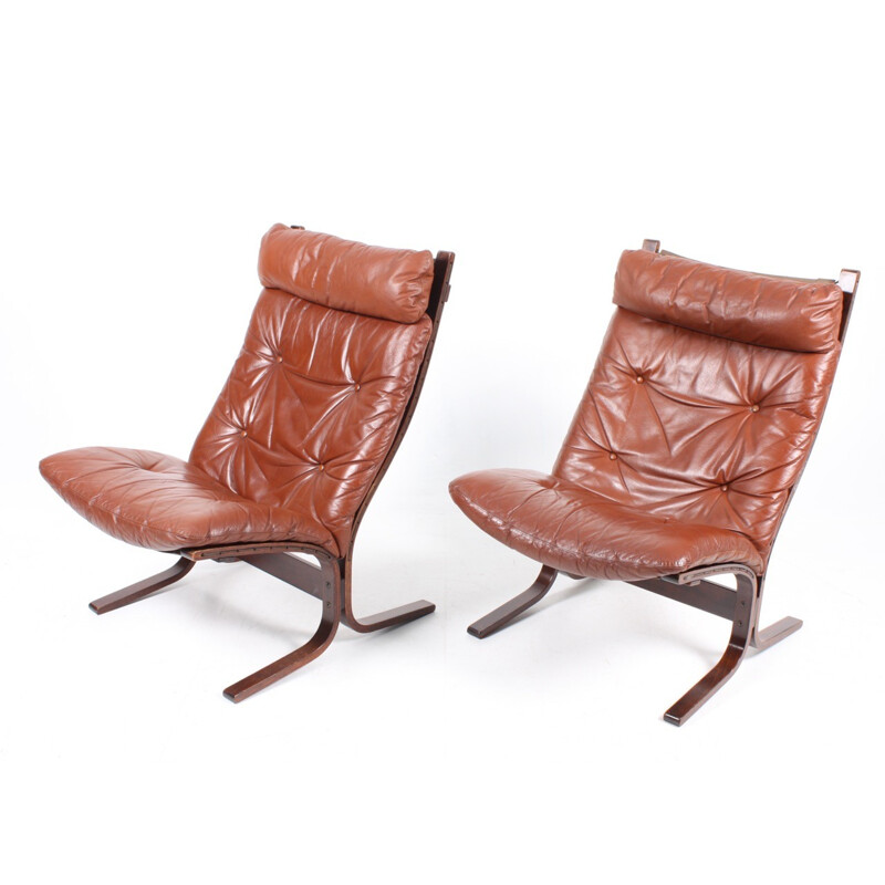 Pair of lounge armchairs in leather by Ingmar Relling - 1960s