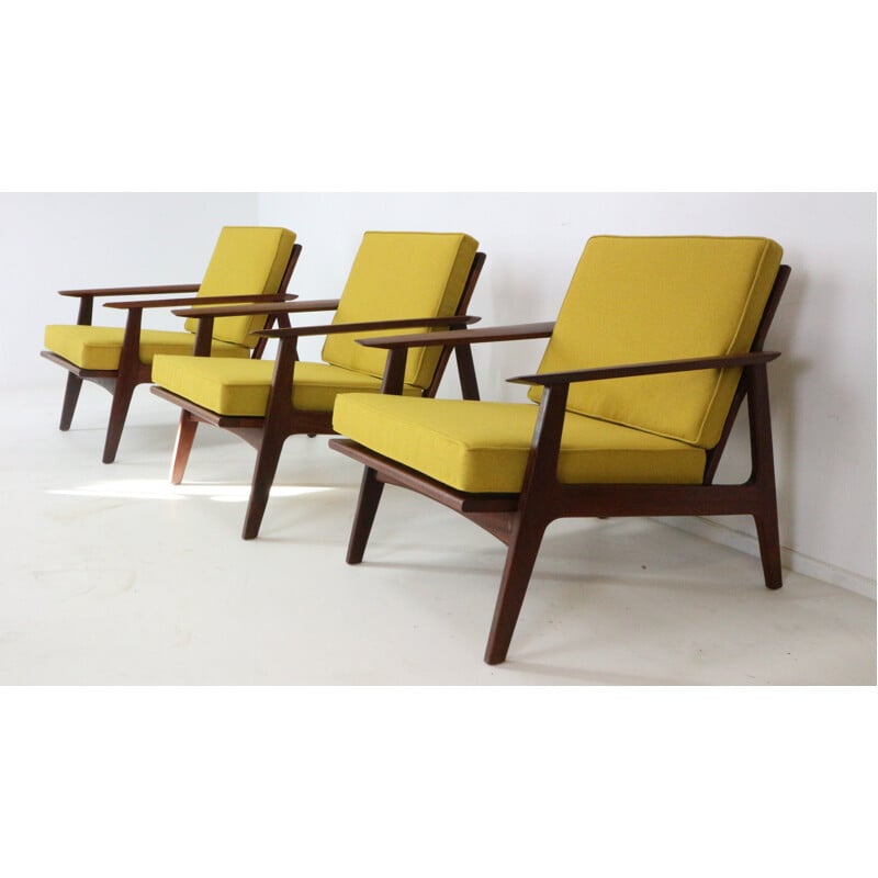 Modernist Danish Teak Armchair Newly Upholstered in Mustard Yellow - 1960s