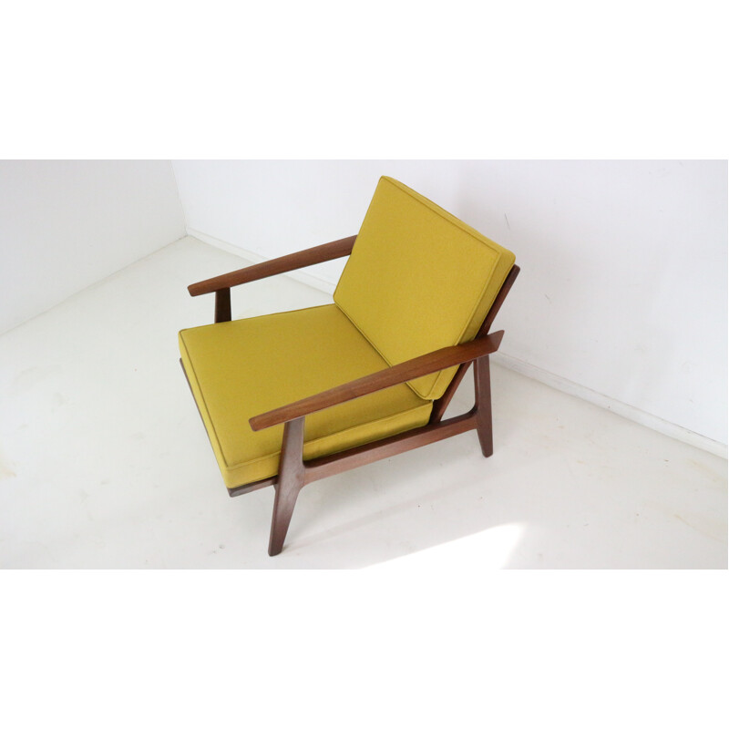 Modernist Danish Teak Armchair Newly Upholstered in Mustard Yellow - 1960s