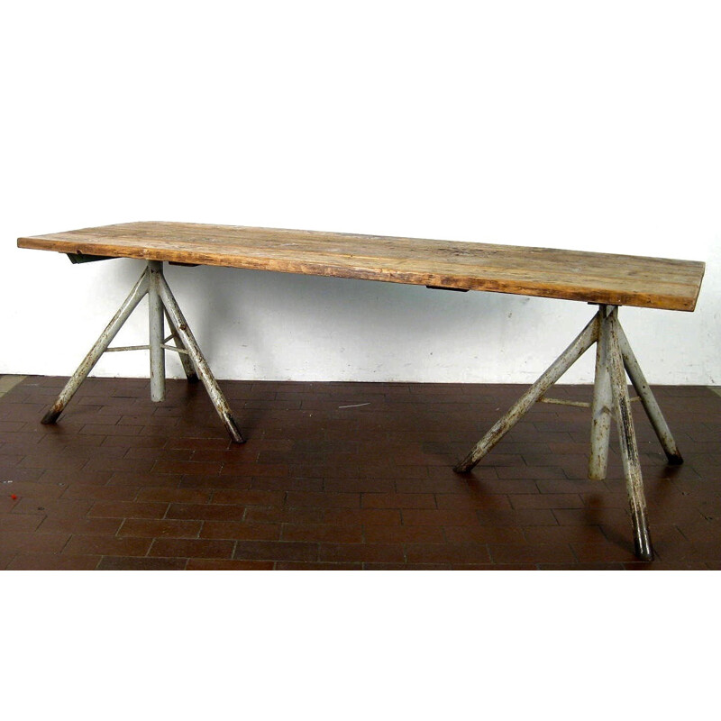 Large mid-century high table made of oak and metal craft - 1950s
