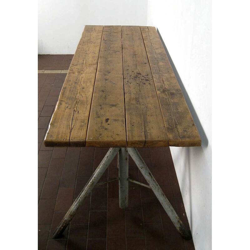 Large mid-century high table made of oak and metal craft - 1950s