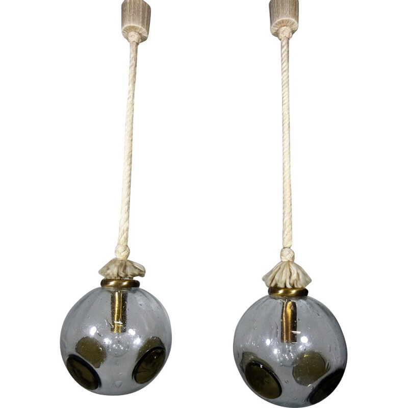 Vintage glass hanging lamps by Doria Leuchten - 1960s