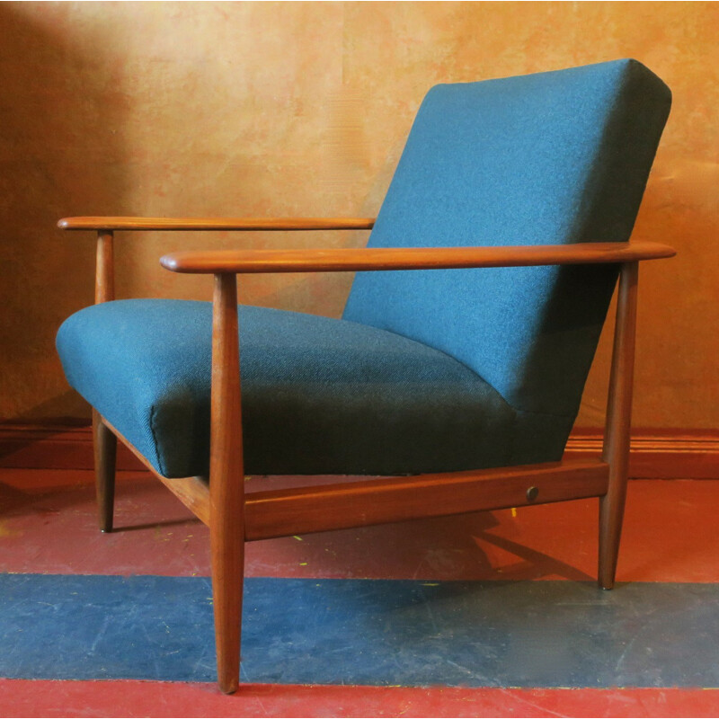 Fauteuil Scandinave bleu en bois - 1960