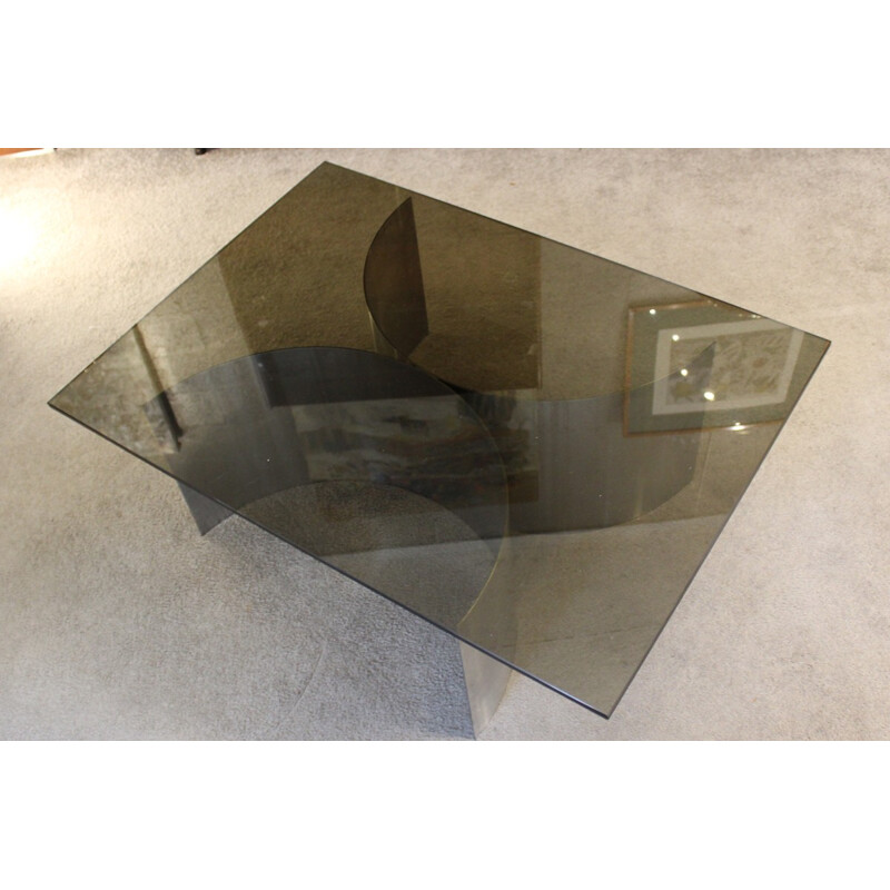 Mid-century coffee table in steel and glass - 1970s