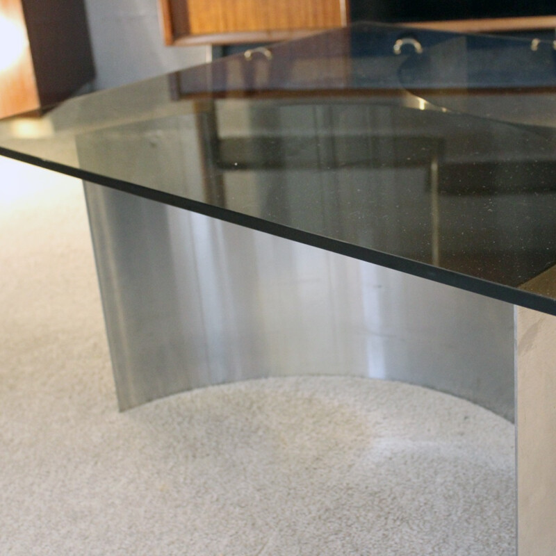 Mid-century coffee table in steel and glass - 1970s