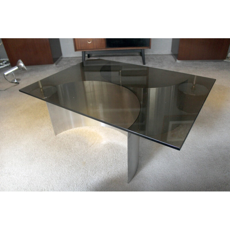 Mid-century coffee table in steel and glass - 1970s