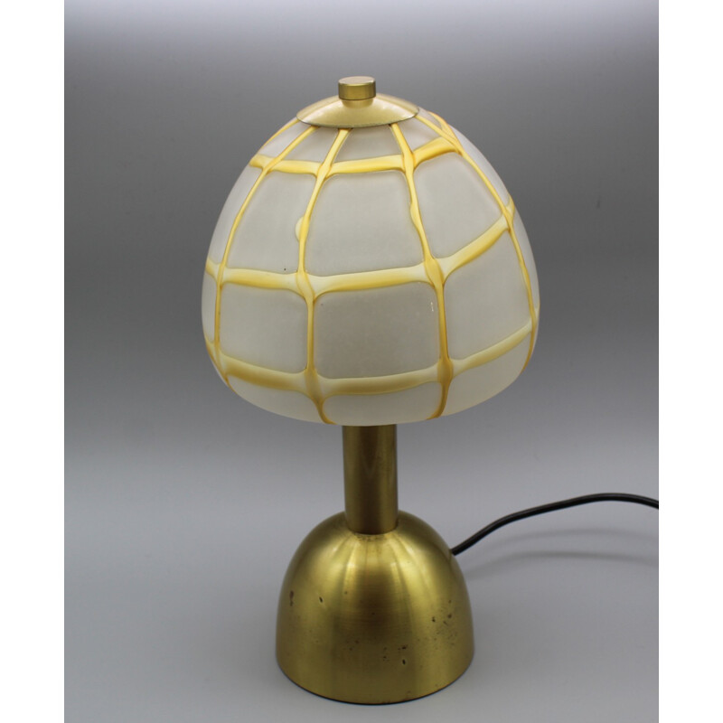 Pair of mid-century lamps in brass and stylized glass - 1970s