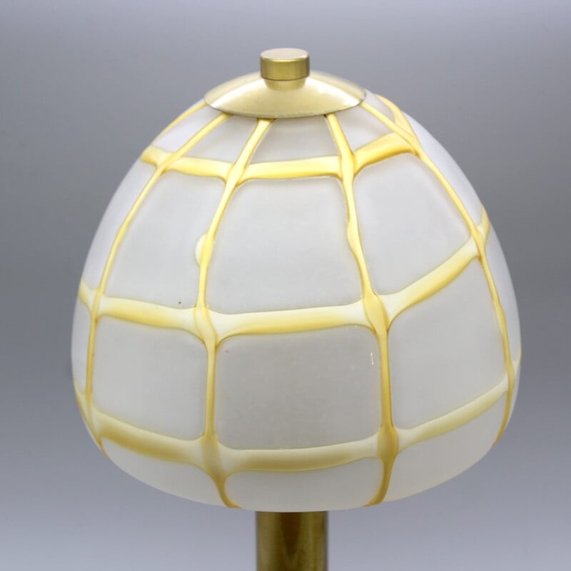 Pair of mid-century lamps in brass and stylized glass - 1970s