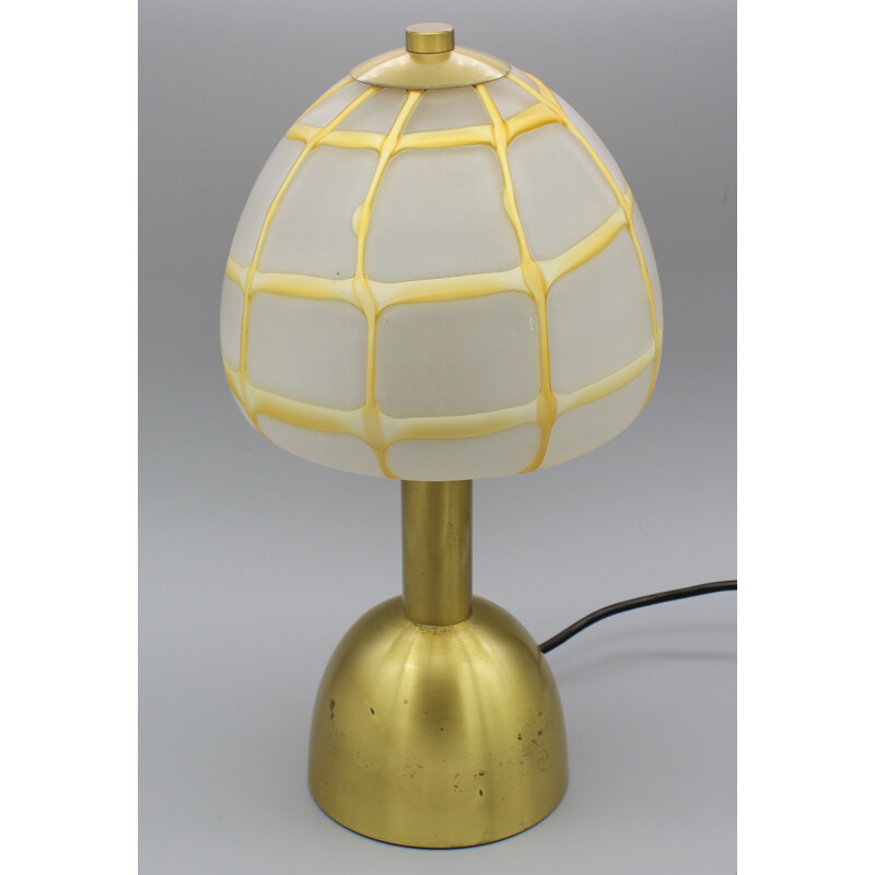 Pair of mid-century lamps in brass and stylized glass - 1970s