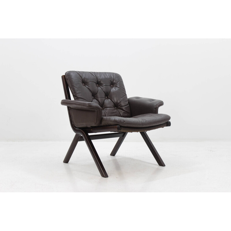 Mid-century Scandinavian Bentwood Leather Lounge chair - 1960s