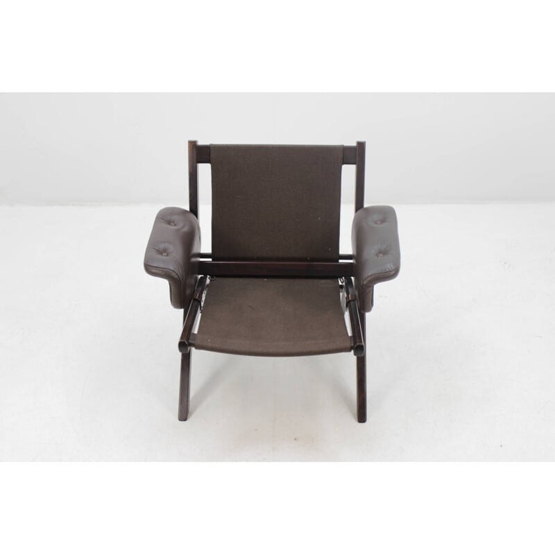 Mid-century Scandinavian Bentwood Leather Lounge chair - 1960s