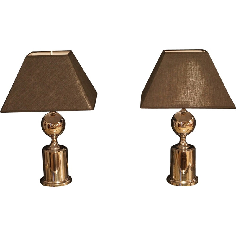 Pair of chrome vintage metal lamp - 1970s
