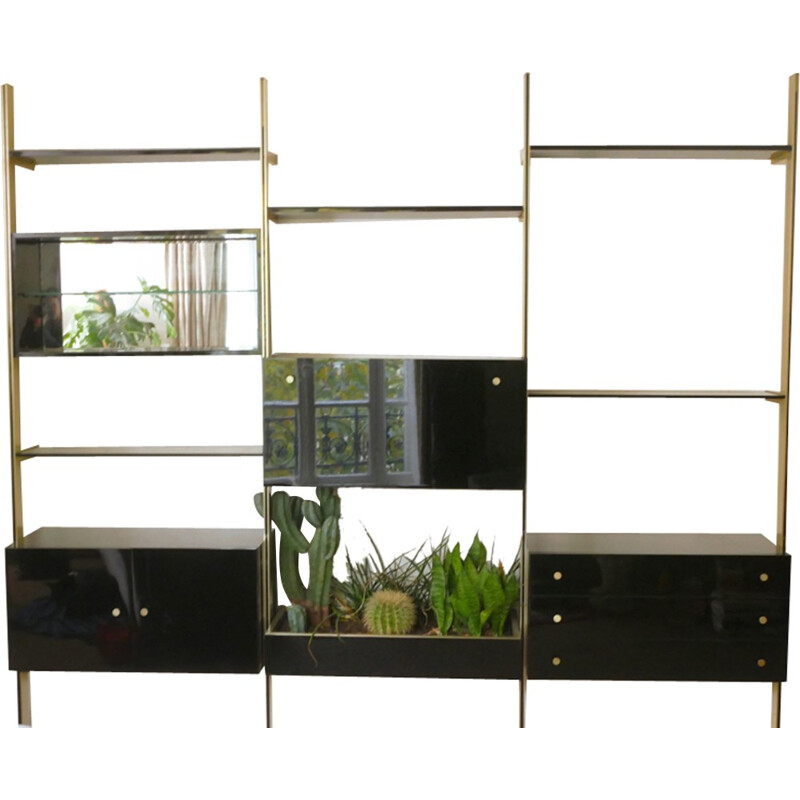 Vintage brass lacquer bookshelf by Roche Bobois - 1970s 