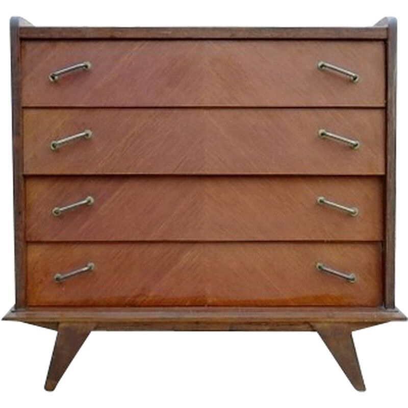 Vintage chest of drawers in wood and brass - 1950s