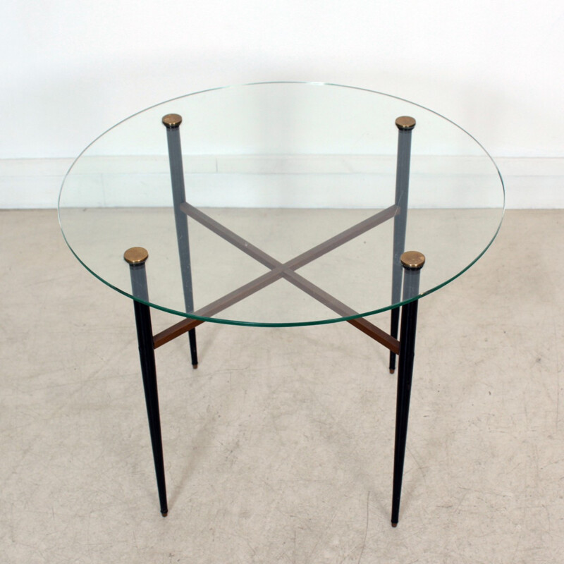Table basse vintage avec plateau en verre - 1950