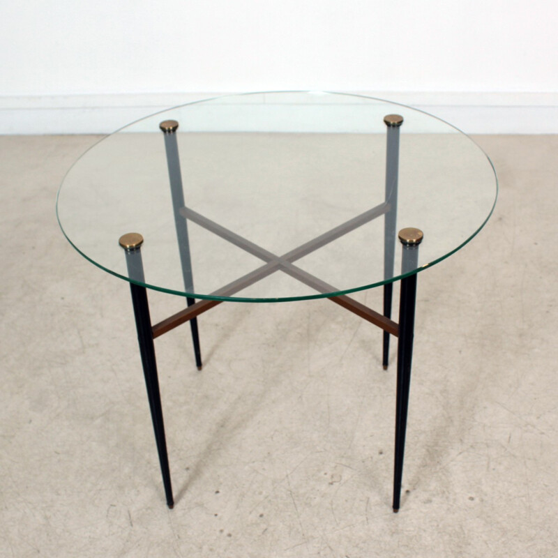 Table basse vintage avec plateau en verre - 1950
