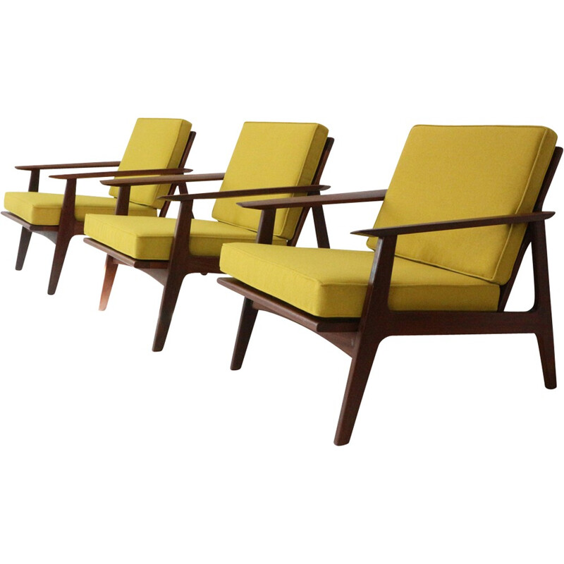Modernist Danish Teak Armchair Newly Upholstered in Mustard Yellow - 1960s