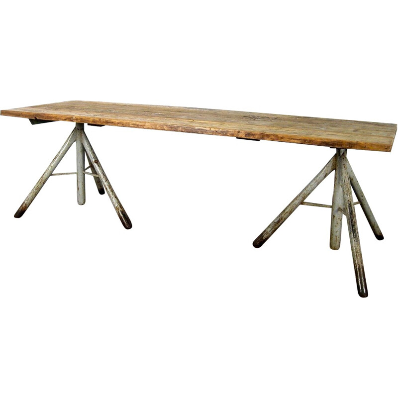 Large mid-century high table made of oak and metal craft - 1950s