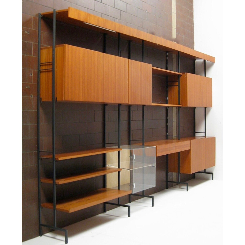 Mid-century modular teak and metal shelf - 1950s