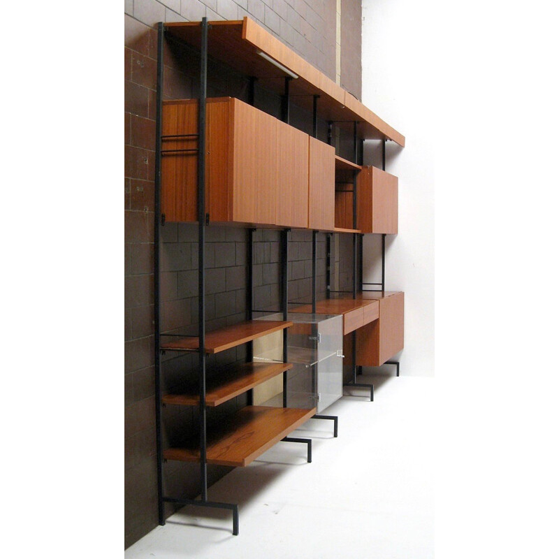 Mid-century modular teak and metal shelf - 1950s