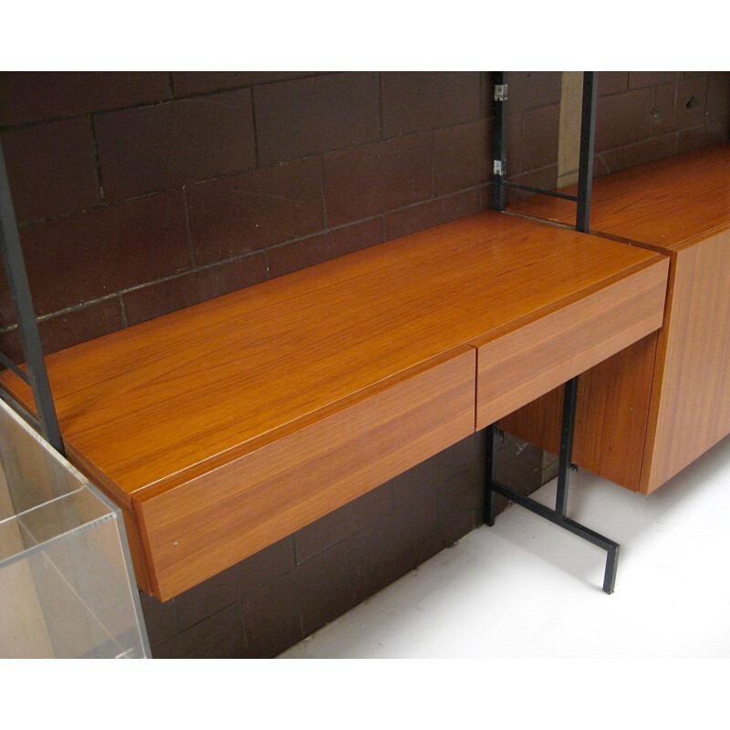 Mid-century modular teak and metal shelf - 1950s
