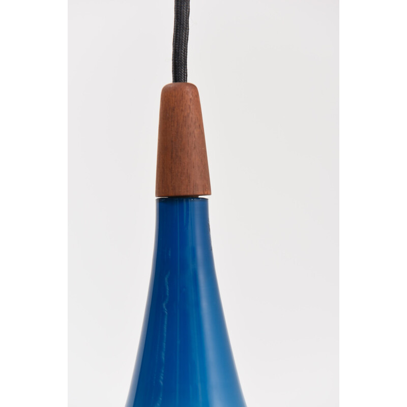 Suspension vintage en forme de goutte en verre bleue par Holmegaard - 1950