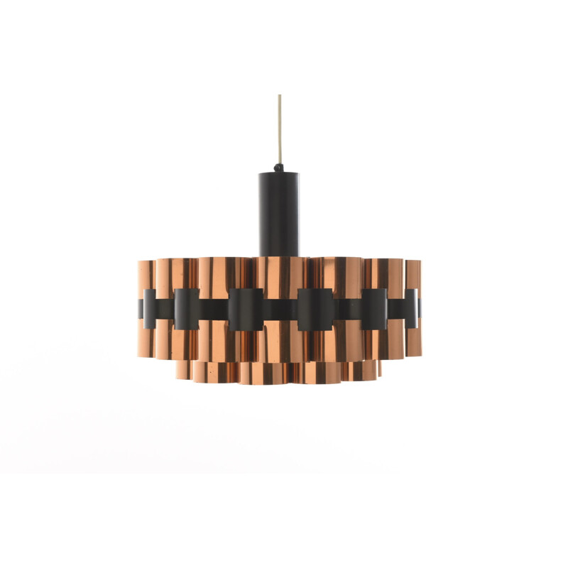 Pendant in red copper and black lacquered metal by Werner Schou for Coronell Elektro - 1960s
