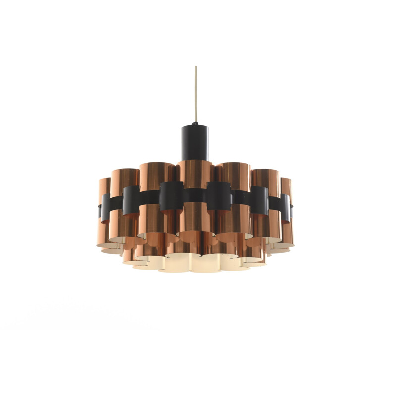 Pendant in red copper and black lacquered metal by Werner Schou for Coronell Elektro - 1960s