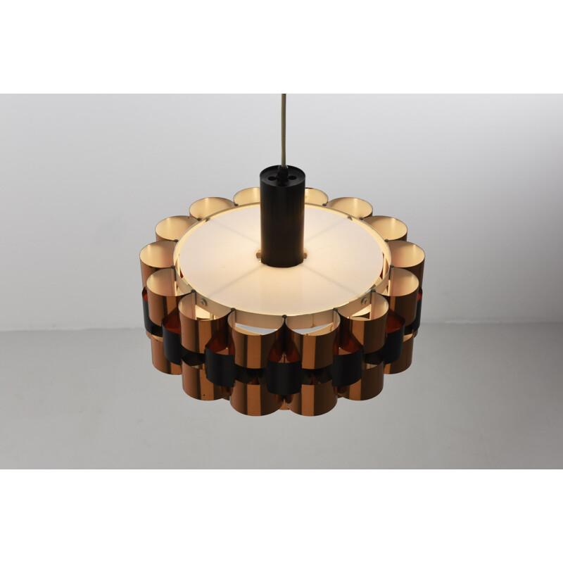 Pendant in red copper and black lacquered metal by Werner Schou for Coronell Elektro - 1960s