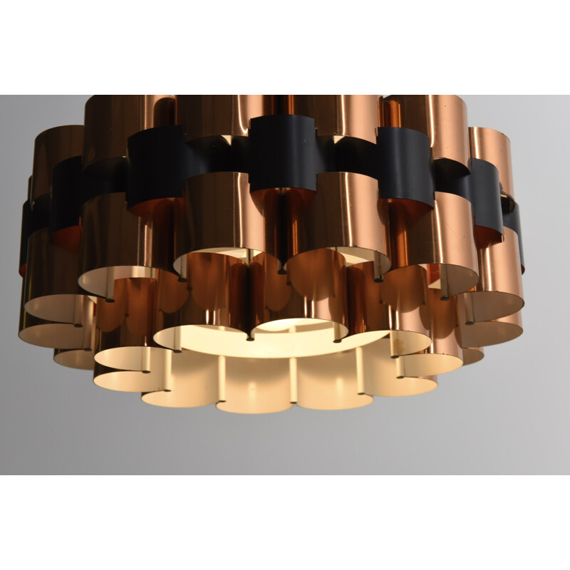 Pendant in red copper and black lacquered metal by Werner Schou for Coronell Elektro - 1960s