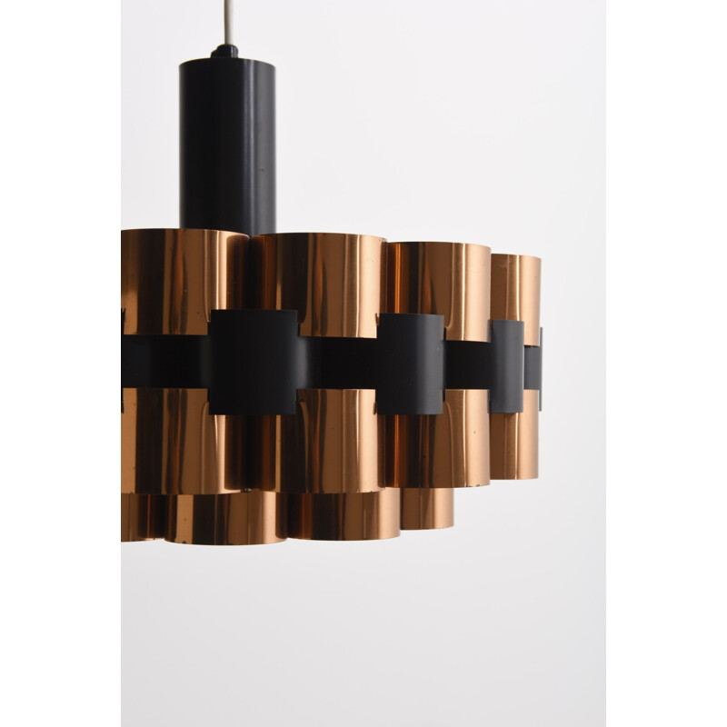 Pendant in red copper and black lacquered metal by Werner Schou for Coronell Elektro - 1960s