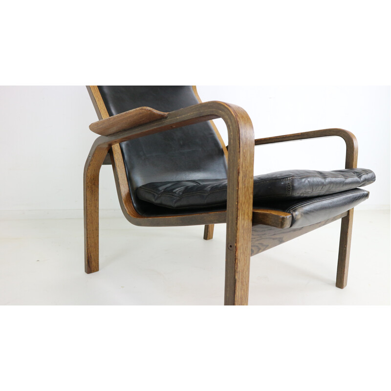 Pair of black leather armchairs by Yngve Ekstrom - 1960s