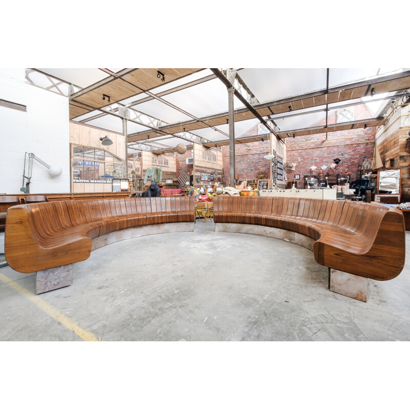 Vintage pair of circular benches in solid elm - 1960s