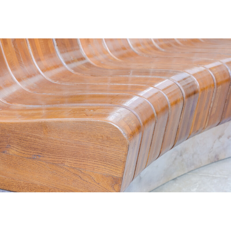 Vintage pair of circular benches in solid elm - 1960s