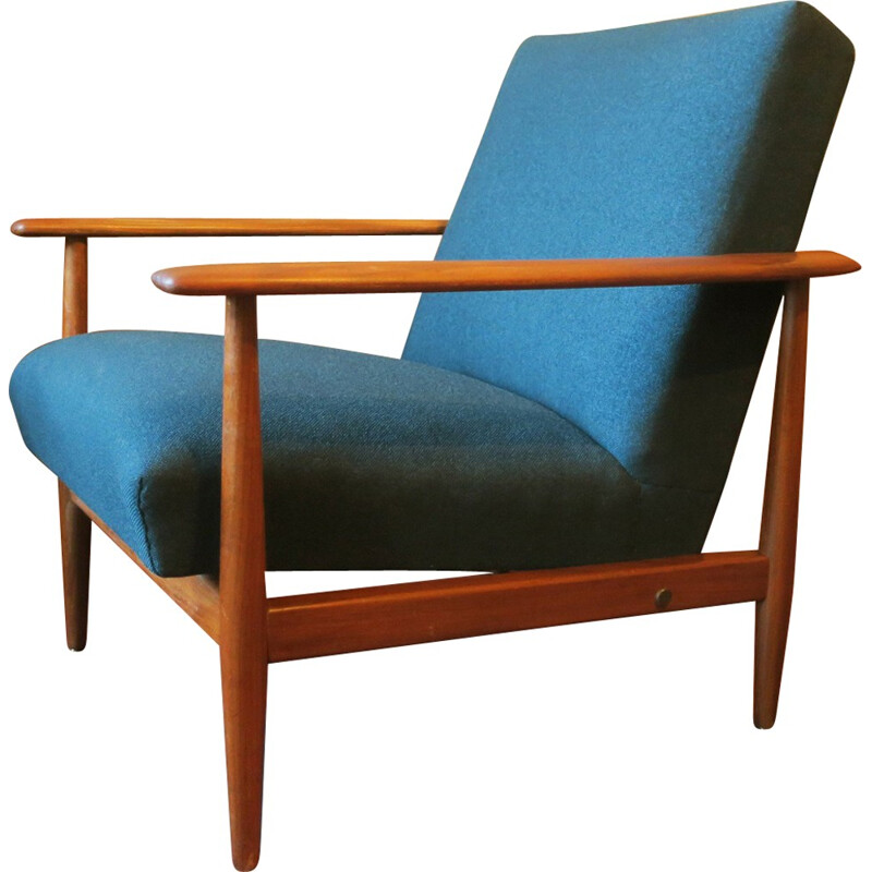 Scandinavian blue armchair in wood - 1960s