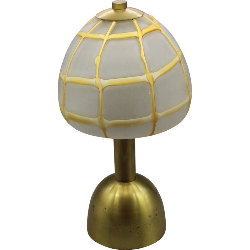 Pair of mid-century lamps in brass and stylized glass - 1970s