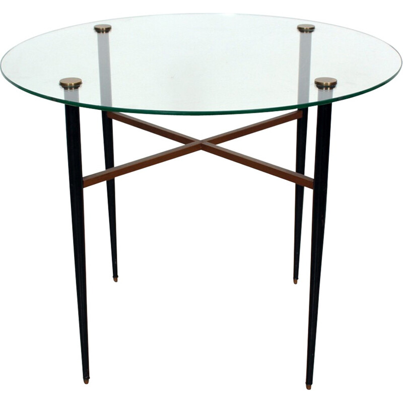 Table basse vintage avec plateau en verre - 1950