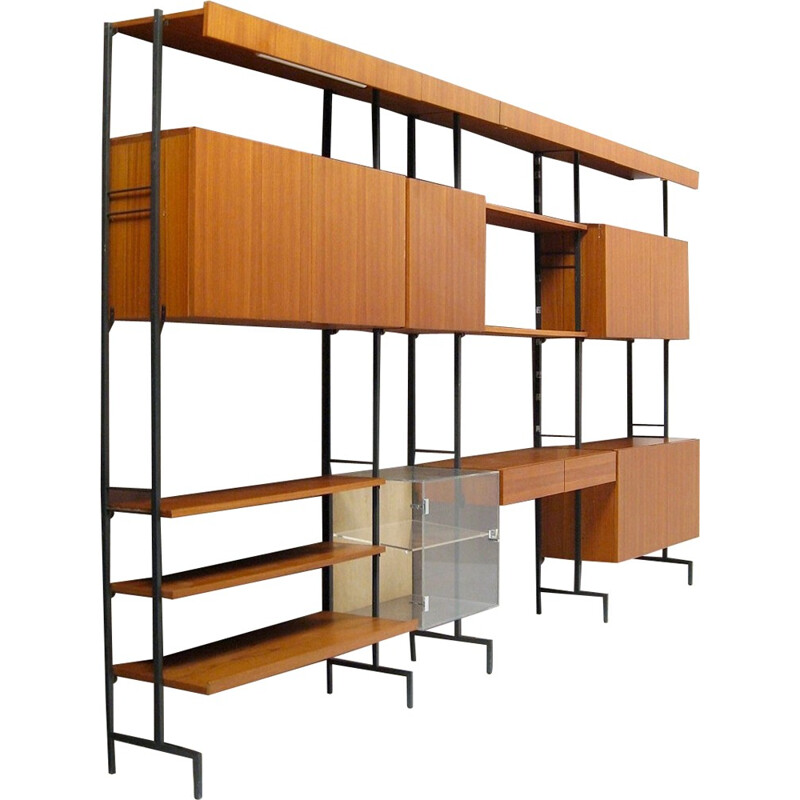 Mid-century modular teak and metal shelf - 1950s