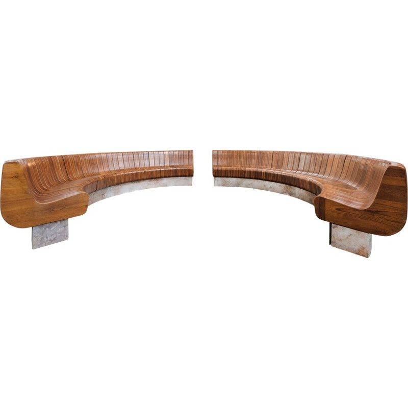 Vintage pair of circular benches in solid elm - 1960s