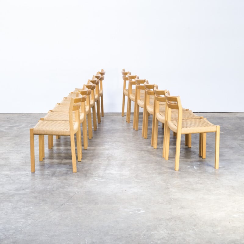 Set of 12 dining smoked oeak chairs by Niels O. Møller smoked oak dining chairs for J.L. Møller - 1970s