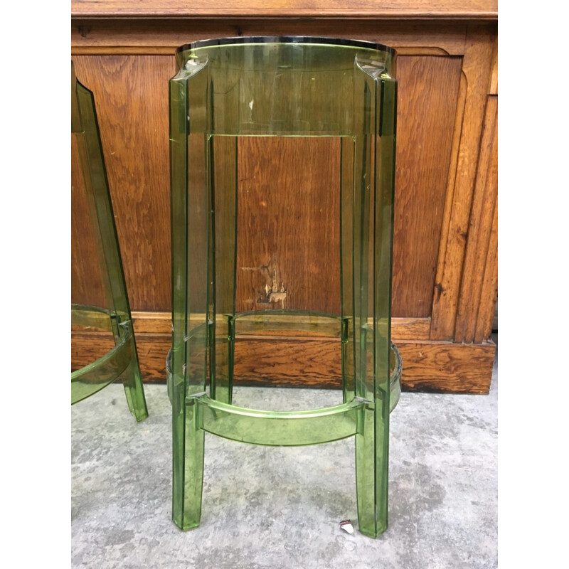 Set of 3 Charles Ghost bar stools by Kartell with Starck - 1990s