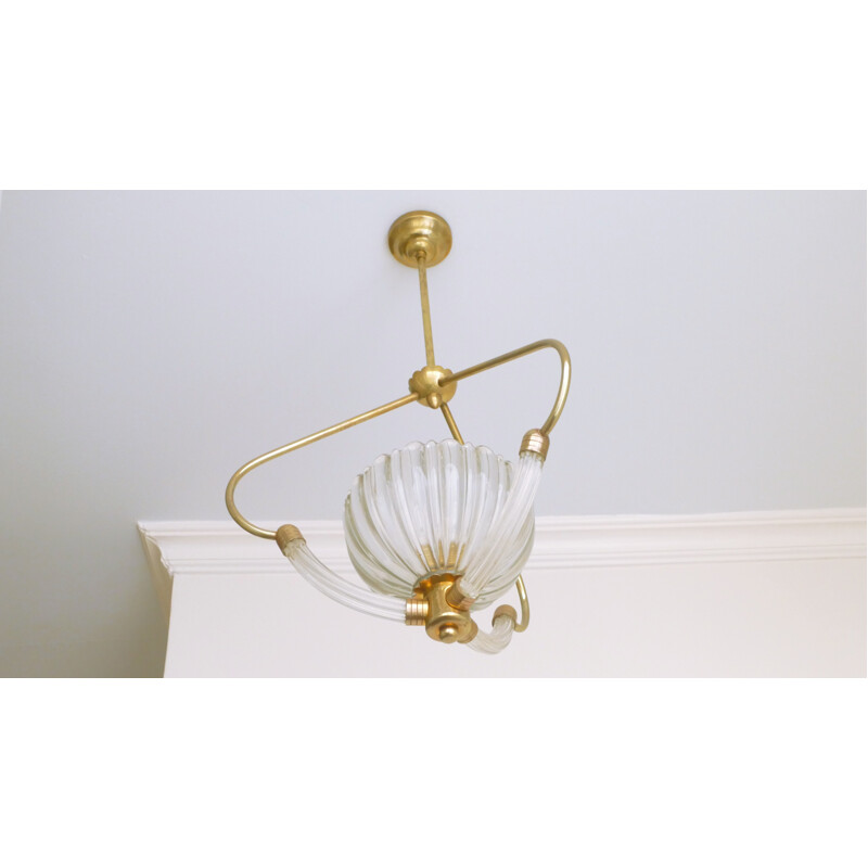 Italian chandelier in glass and brass by Barovier & Toso Murano - 1960s
