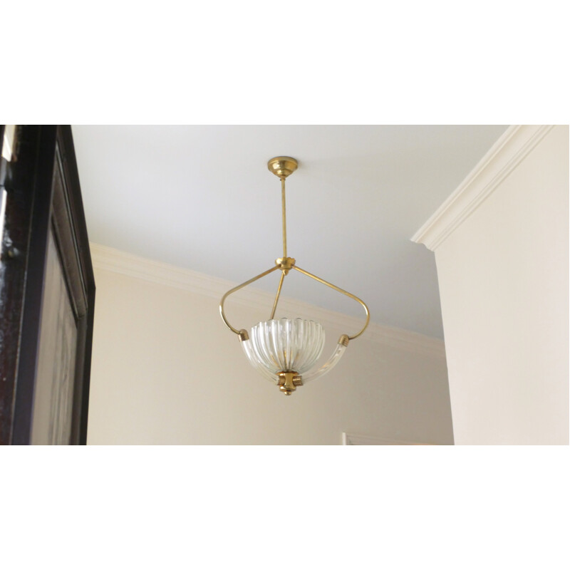 Lampadario italiano in vetro e ottone di Barovier