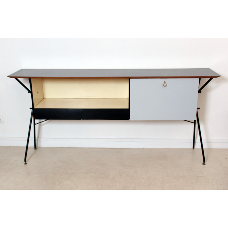 Vintage console in wood and metal - 1950s