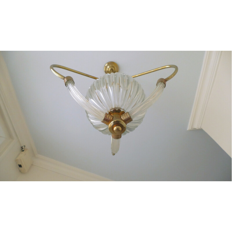 Lampadario italiano in vetro e ottone di Barovier