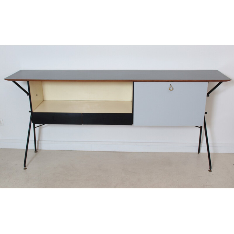 Vintage console in wood and metal - 1950s