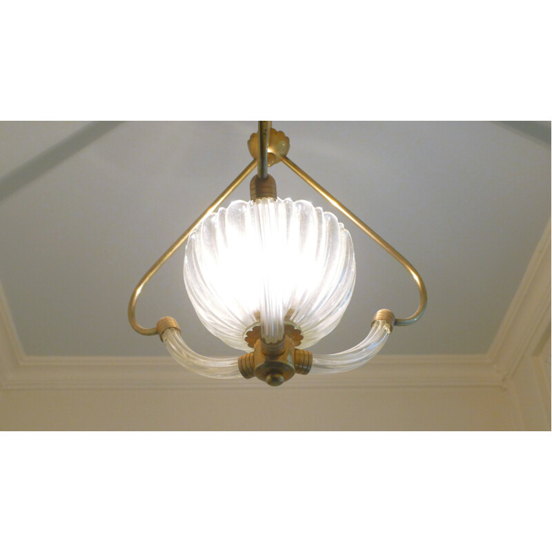 Lampadario italiano in vetro e ottone di Barovier