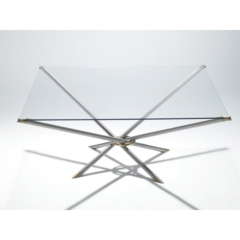 Vintage gunmetal and brass coffee table, 1970