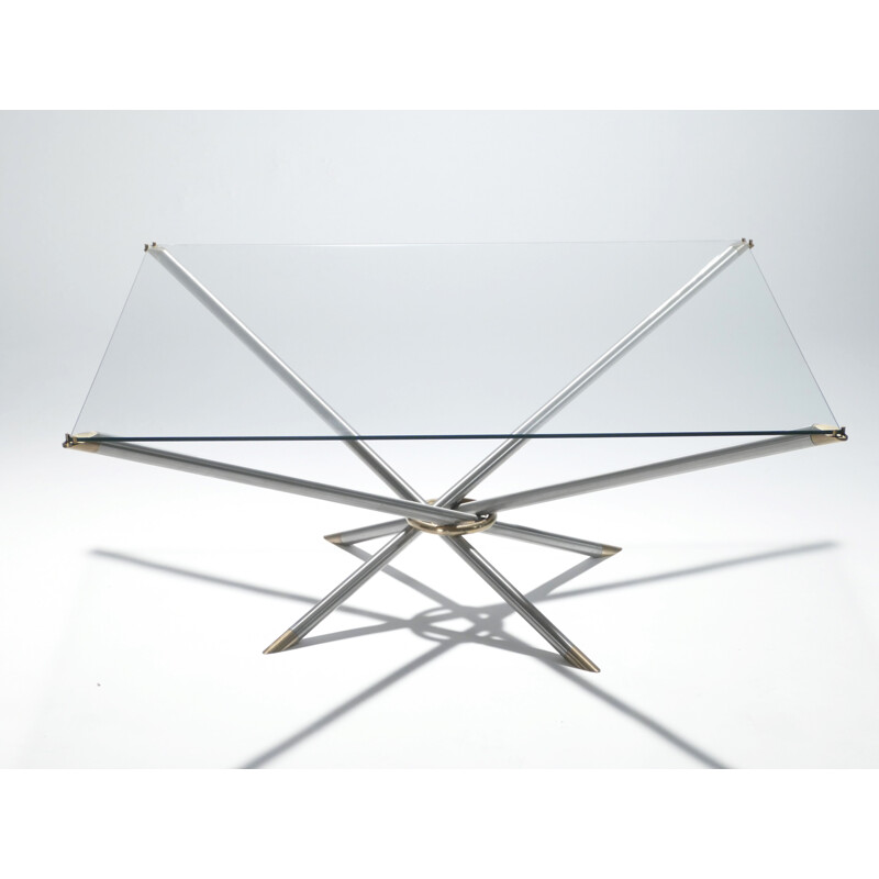 Vintage gunmetal and brass coffee table, 1970